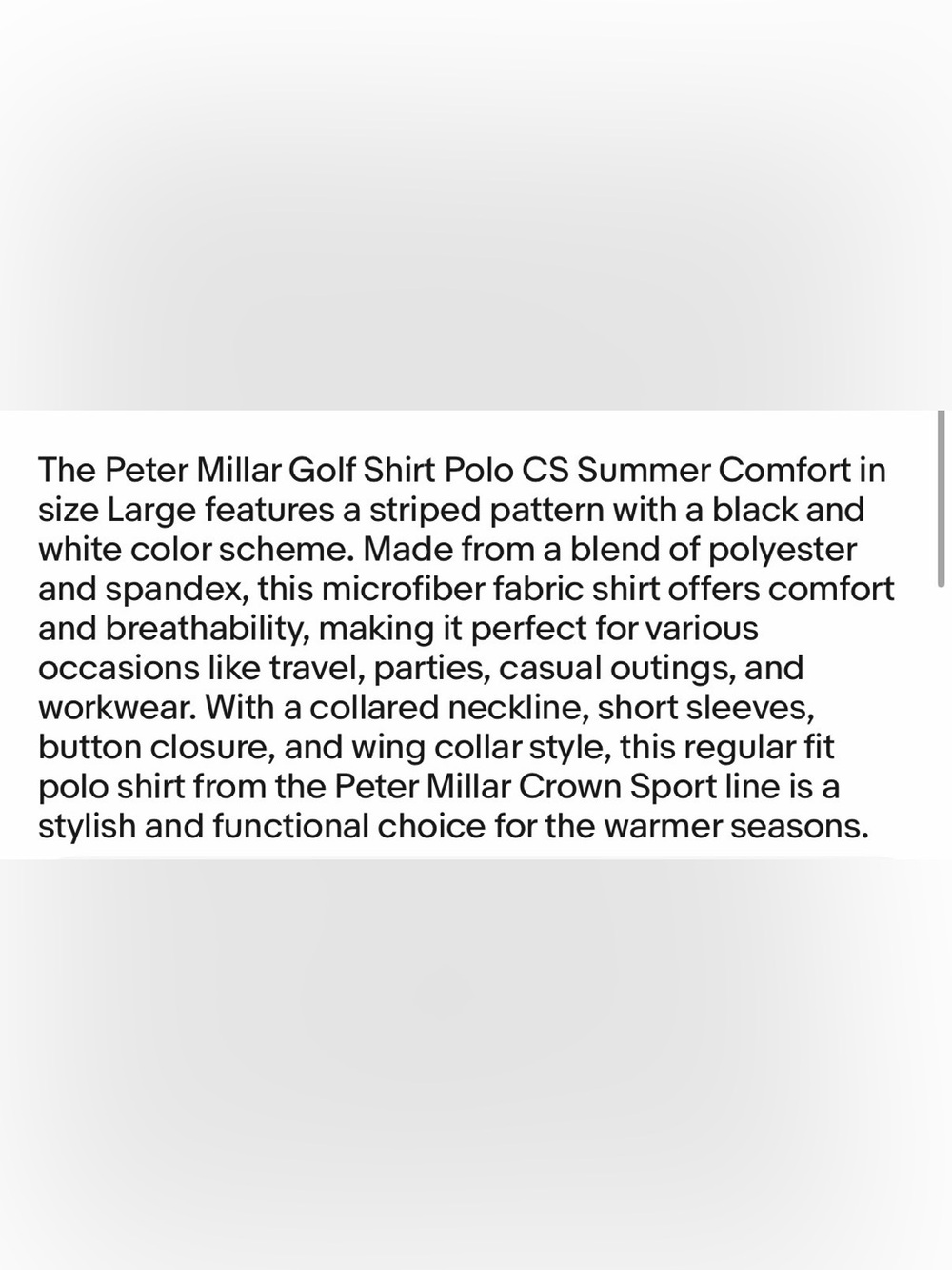 Peter Millar Golf Shirt Polo CS Summer Comfort Chest Logo Striped Large BLK/WH - Picture 6 of 6